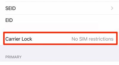 iPhone No SIM restrictions Carrier Lock setting screen